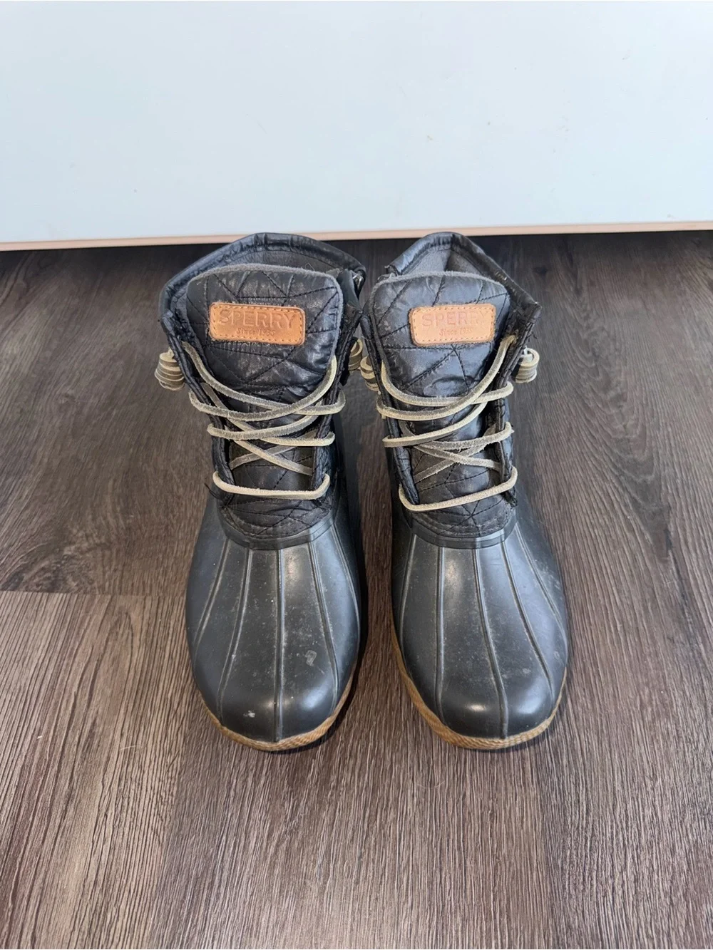 Sperry Black and Brown Duck Rain Boots